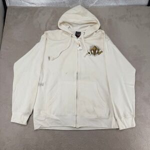 NWT Top Heavy Mens Full Zip Hoodie XL White Skulls Fleur De Lis MSRP $40 Stains